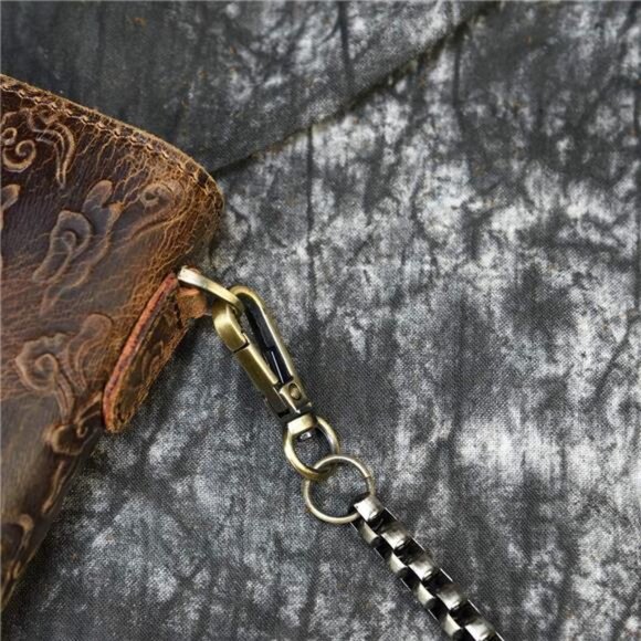 Men's Genuine Leather Long Wallet Chain Wallet Card holder Wallet with Coin - Picture 4 of 16